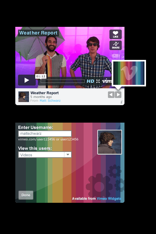 A proposed redesign for Vimeo’s OS X desktop widget. Unfortunately we decided to no longer